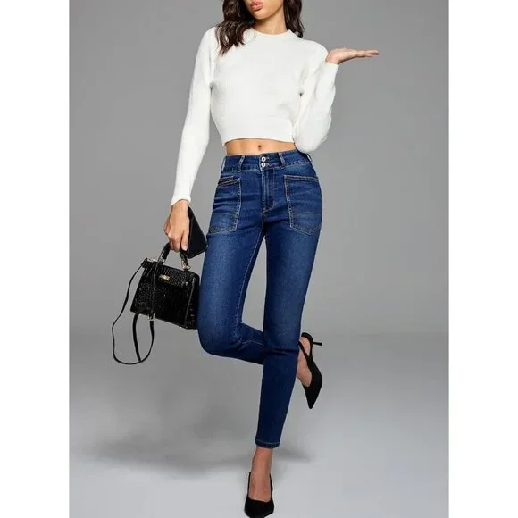 Women's High Waisted Skinny Jeans Stretch Denim Ankle Pants with Pockets